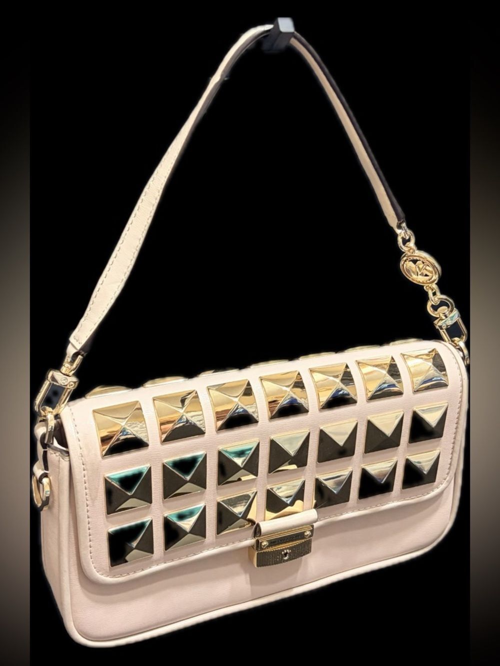 Michael Kors Cream Shoulder Bag with Gold Pyramid Studs Great Condition 11 by 7